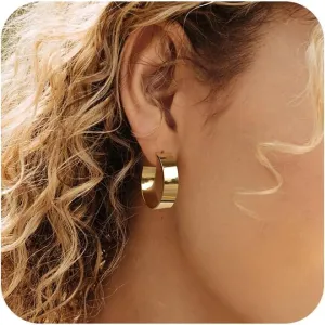 Chunky Gold Hoop Earrings - 14K Gold Plated, Trendy Hypoallergenic Women's Earrings