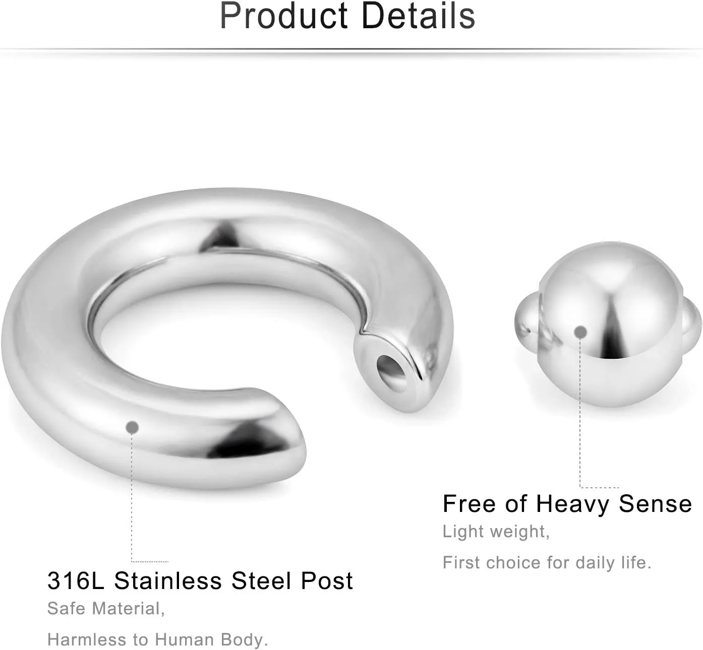 Cisyozi 10G 8G 6G 4G 2G 0G 00G Septum Rings Ear Gauges Earrings Hoops 316L Surgical Steel PA Ring Internally Threaded Horseshoe Spring Action Captive Bead Ring CBR Body Piercing Jewelry for Women Men