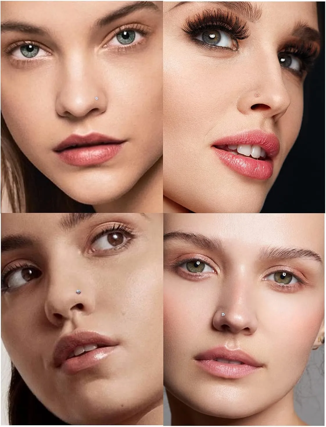 Cisyozi 18G 20G Hypoallergenic Nose Rings Studs Surgical Steel Opal Heart Star Nose Stud Cubic Zirconia Nose Piercing Jewelry for Women Men Straight L Shaped Screw Style