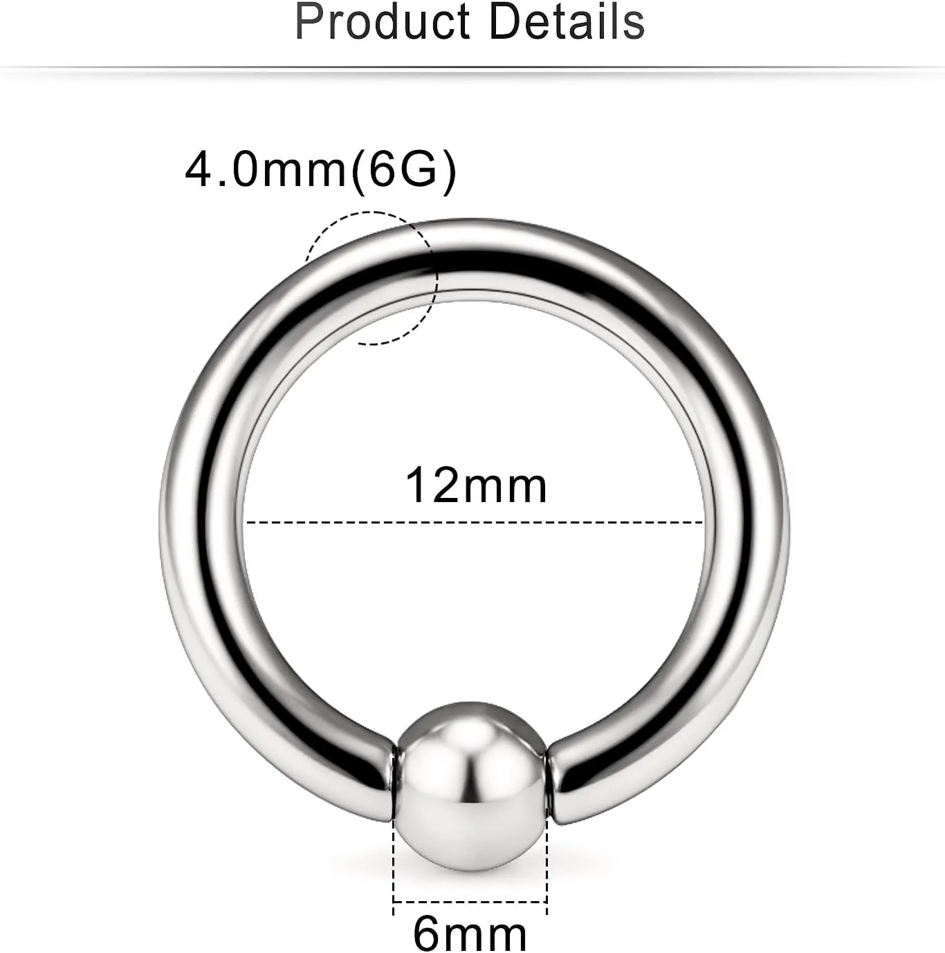 Cisyozi 6G 8G Titaniumm Septum Rings Captive Bead Gauges Tunnels Earrings Stretching kit Hypoallergenic Medical Implant Septum Nose Lip PA Ring Hoop Earring Piercing Jewelry Women Men 12mm 14mm 16mm