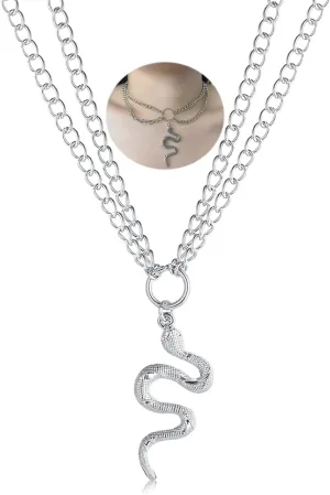 CJIAYUJEW Gold Snake Layered Chunky Necklace Dainty Snake Pendant Necklaces Punk Vintage Snake Cuban Chain Necklace Bohemian Snake Jewelry for Women Men