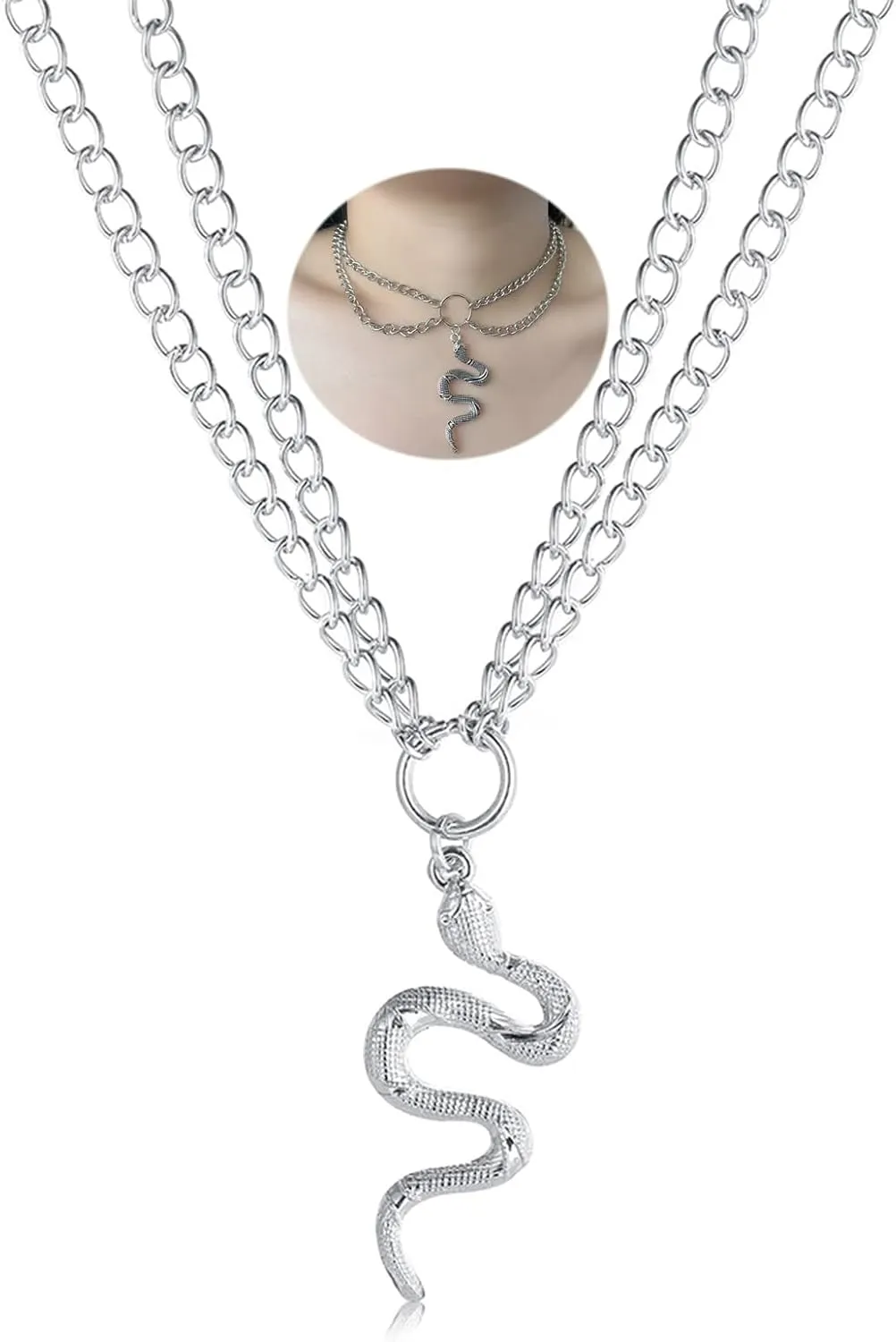 CJIAYUJEW Gold Snake Layered Chunky Necklace Dainty Snake Pendant Necklaces Punk Vintage Snake Cuban Chain Necklace Bohemian Snake Jewelry for Women Men