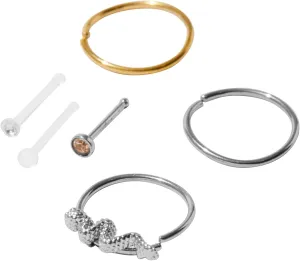 Claire's Stainless Steel Nose Rings, Silver & Gold Hoop and Stud Set, 6 Rings