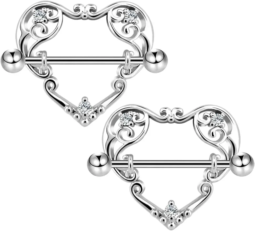 COCHARM 14G Heart Nipple Rings for Women Surgical Steel CZ Nipple Piercings Nipple Barbells Nipple Bars Gold Silver Rose Gold