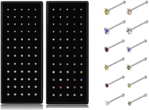 COLORFUL BLING 120Pcs Hypoallergenic 316L Stainless Steel CZ Nose Studs Surgical L Shaped Nose Rings Bone Studs for Women Men Body Nose Piercing Jewelry 20G 22G 1.5mm 2mm 2.5mm
