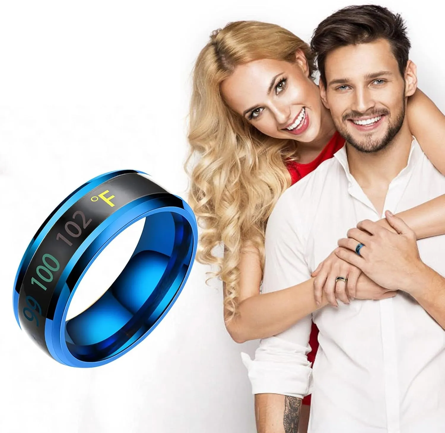 Colorful Rings Ring Couple Physical Temperature Fashion Ring Intelligent Display Rings Daughter Ring Highs and Lows (Blue, 13)