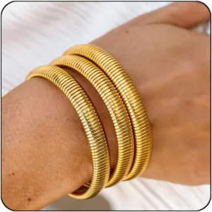 CONRAN KREMIX Gold Chunky Bangle Waterproof Bracelets for Women 14K Real Gold Filled Stainless Steel Bracelet Non Tarnish Trendy Jewelry