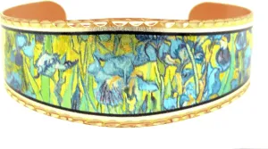 Copper Cuff Blue Irises Flower Bracelets, Van Goghs one of the masterpieces of Painted Art Jewelry, Artisan Copper van Gogh Jewelry BVG-04