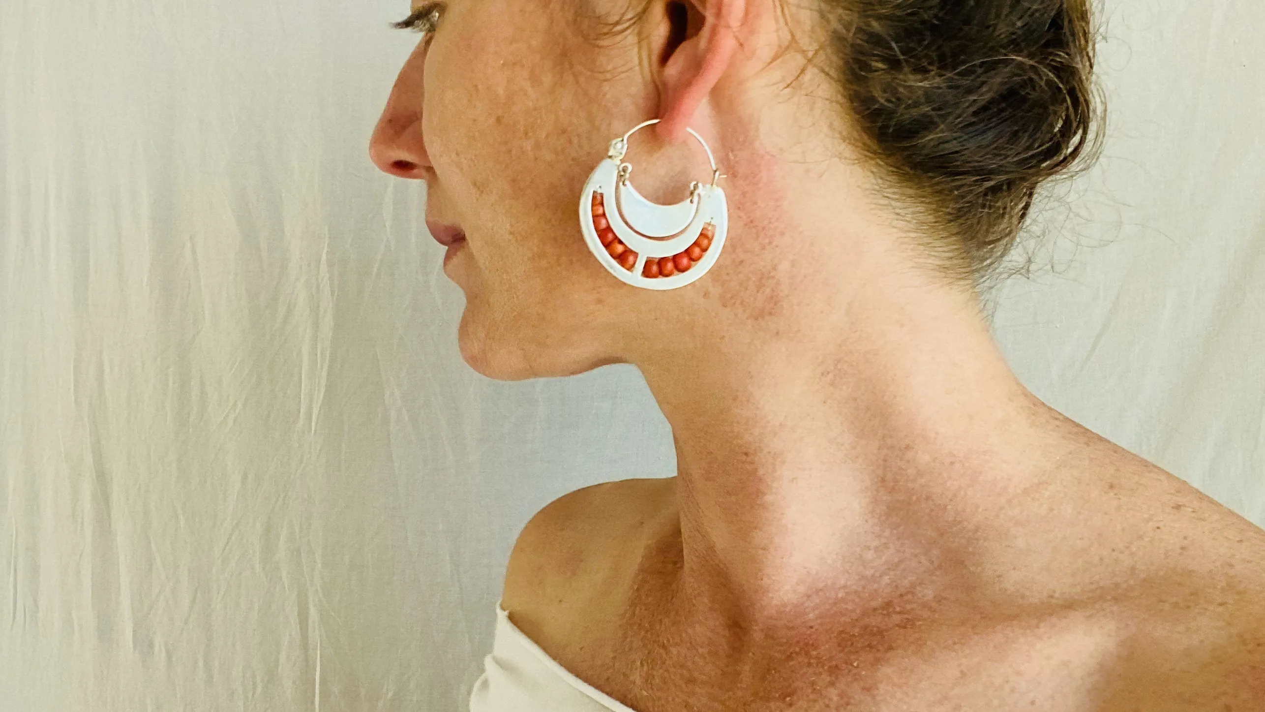 Coral & Silver Earrings. Sterling Silver. Atelier Aadya