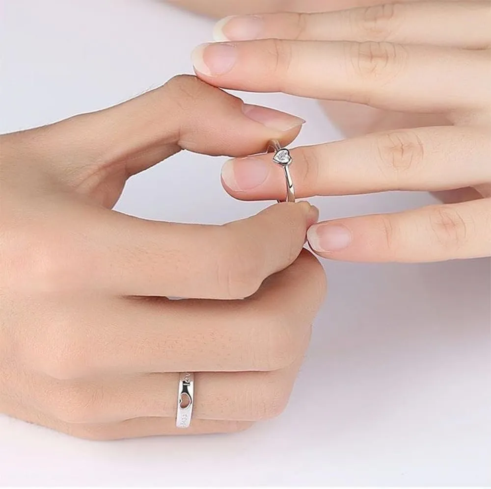 Couple matching ring 925 sterling silver matching heart promise I love you engagement wedding for him and her adjustable Valentine's Day gift