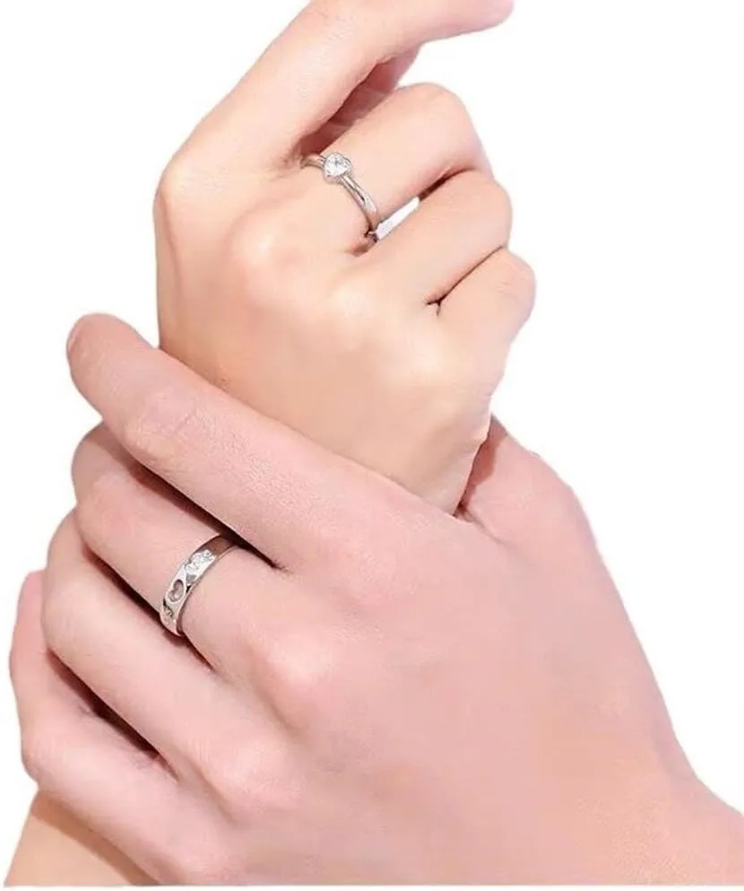 Couple matching ring 925 sterling silver matching heart promise I love you engagement wedding for him and her adjustable Valentine's Day gift