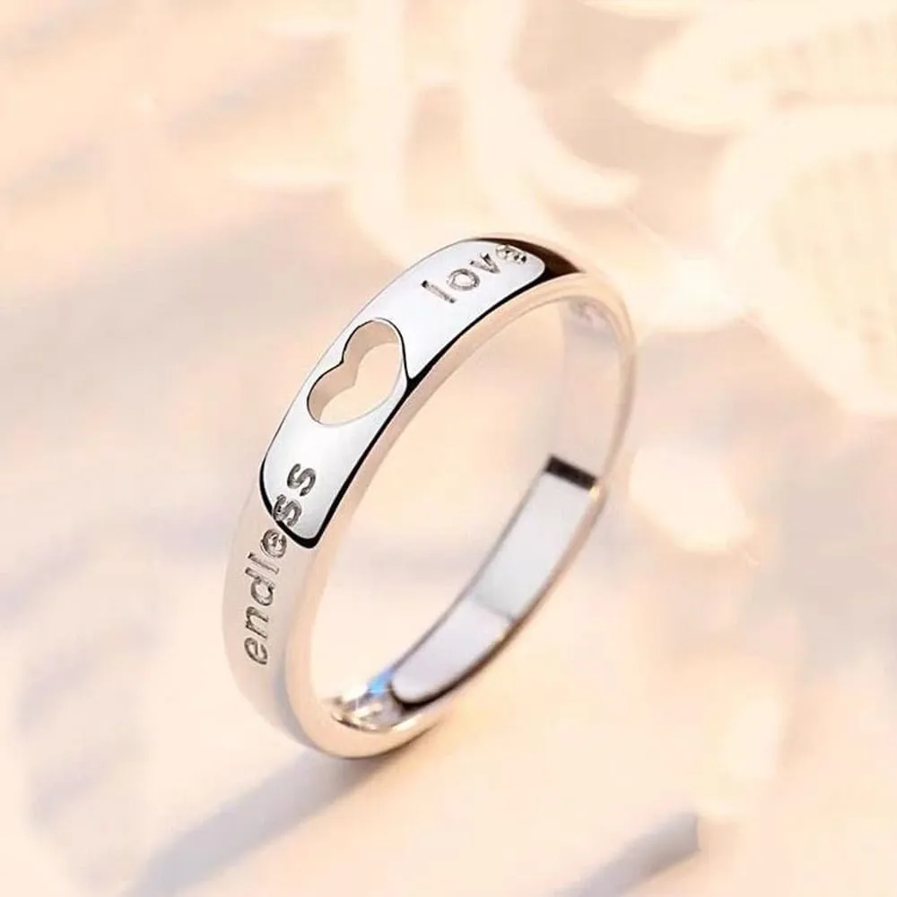Couple matching ring 925 sterling silver matching heart promise I love you engagement wedding for him and her adjustable Valentine's Day gift