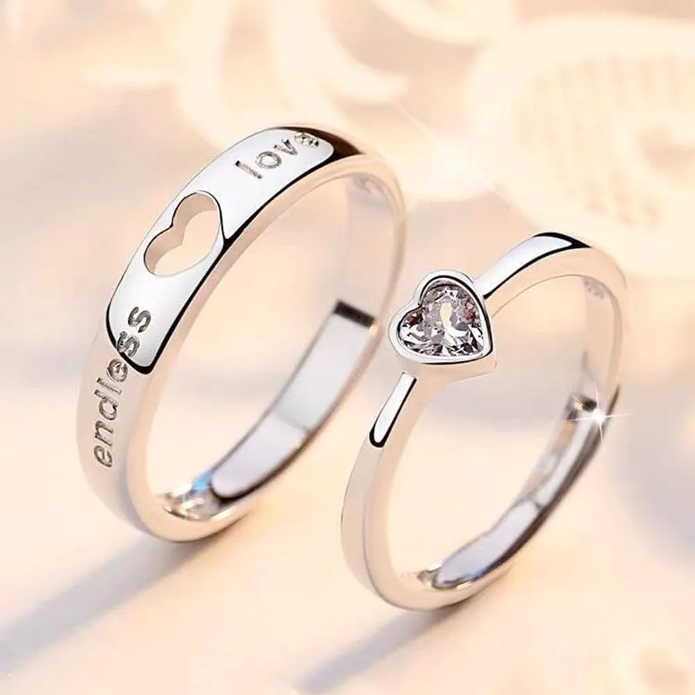 Couple matching ring 925 sterling silver matching heart promise I love you engagement wedding for him and her adjustable Valentine's Day gift