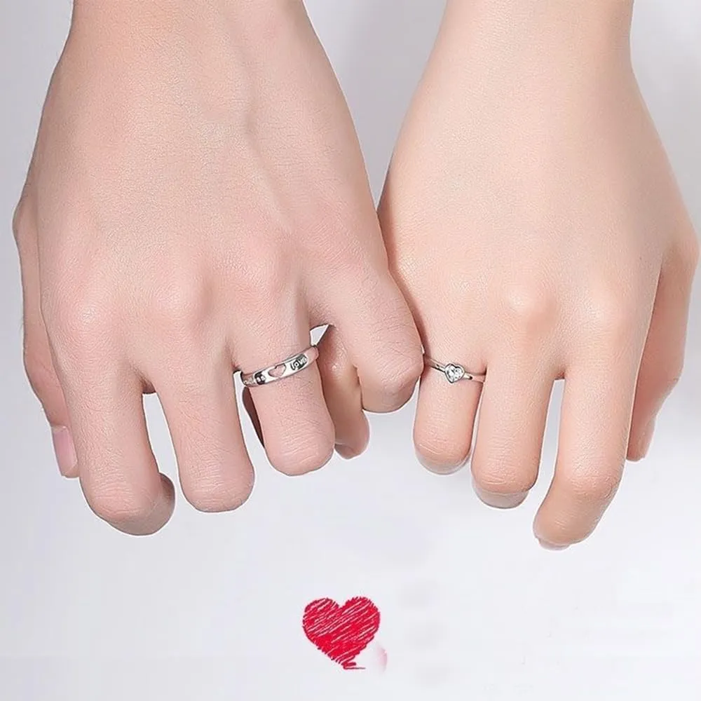Couple matching ring 925 sterling silver matching heart promise I love you engagement wedding for him and her adjustable Valentine's Day gift