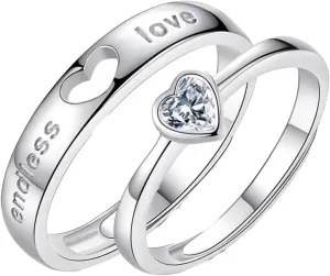 Couple matching ring 925 sterling silver matching heart promise I love you engagement wedding for him and her adjustable Valentine's Day gift