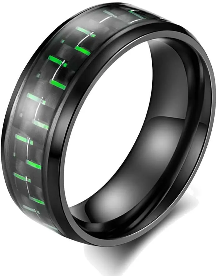 Couple Rings Black Gold Plated Green Cz Womens Wedding Ring 8mm Titanium Steel Mens Wedding Band (Please Buy 2 Rings for 1 Pair)