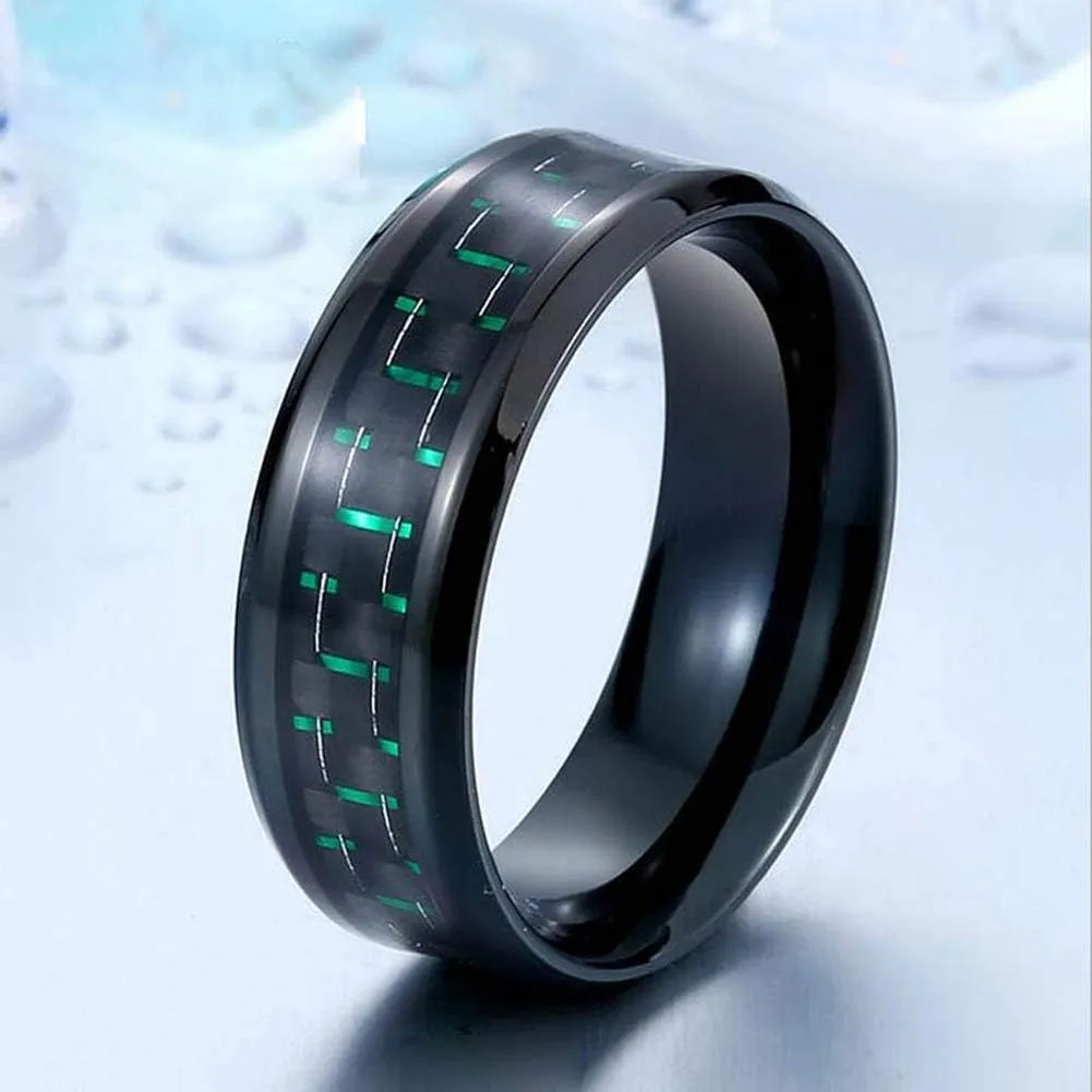 Couple Rings Black Gold Plated Green Cz Womens Wedding Ring 8mm Titanium Steel Mens Wedding Band (Please Buy 2 Rings for 1 Pair)