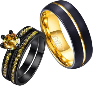 Couple Rings Black Matching Ring Cz Womens Wedding Ring Sets for Him and HerPlease Buy 2 Rings for 1 Pair