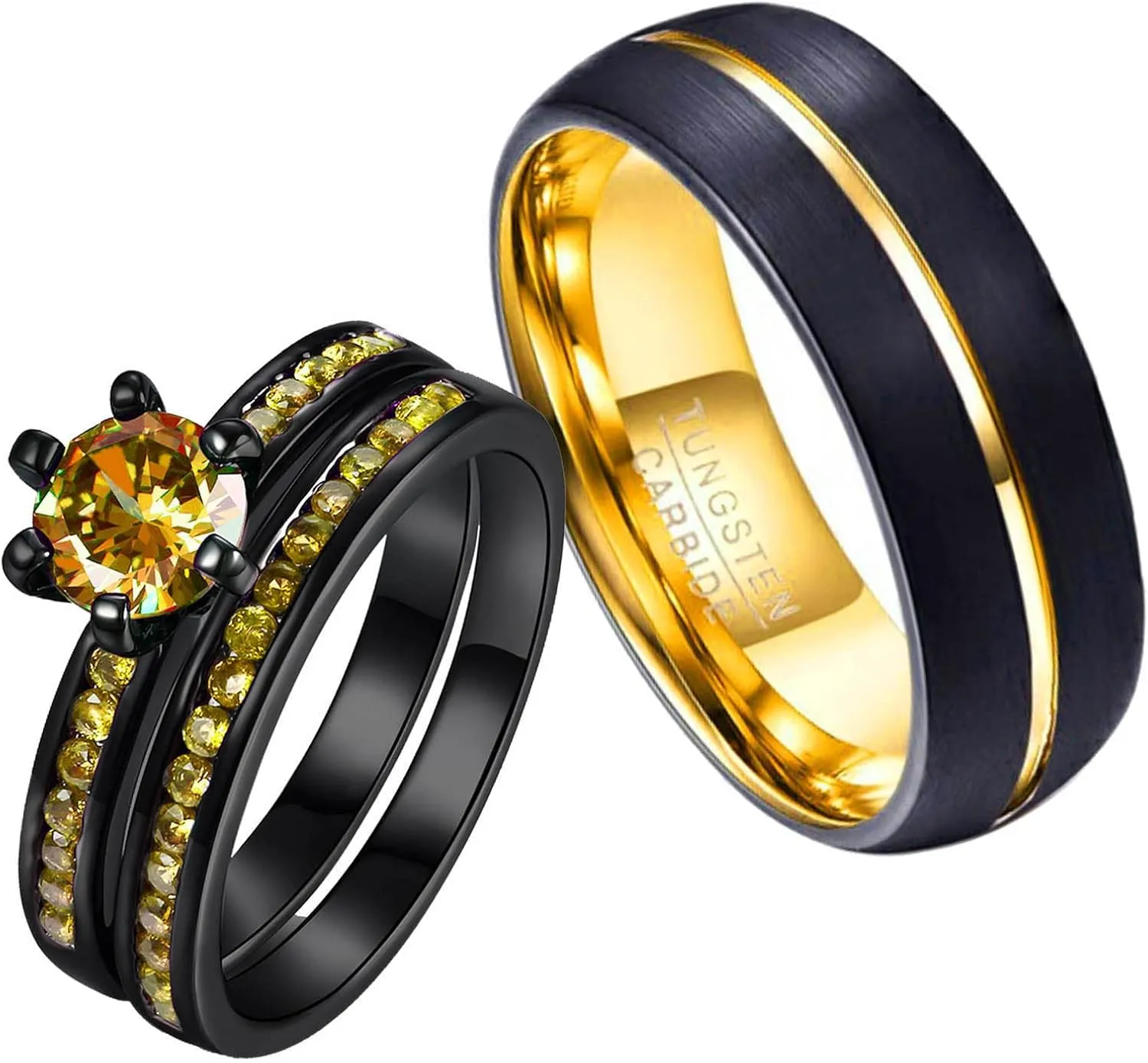 Couple Rings Black Matching Ring Cz Womens Wedding Ring Sets for Him and HerPlease Buy 2 Rings for 1 Pair