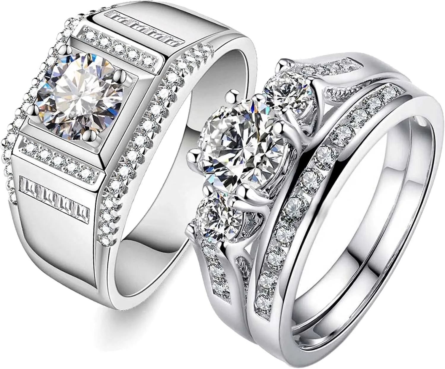 Couple Rings Matching Rings 1CT CZ Wedding Ring Sets for Him and Her Wedding Bands