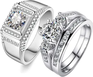 Couple Rings Matching Rings 1CT CZ Wedding Ring Sets for Him and Her Wedding Bands