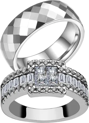 Couple Rings Matching Rings His Her Ring AAA CZ White Gold Plated Women's Wedding Ring Mens Ring
