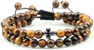 Couples Distance Beads Bracelet Fashion Hematite Cross Tiger Eye Stone Bracelets Handmade Yoga Prayer Jewelry 7652G (10)