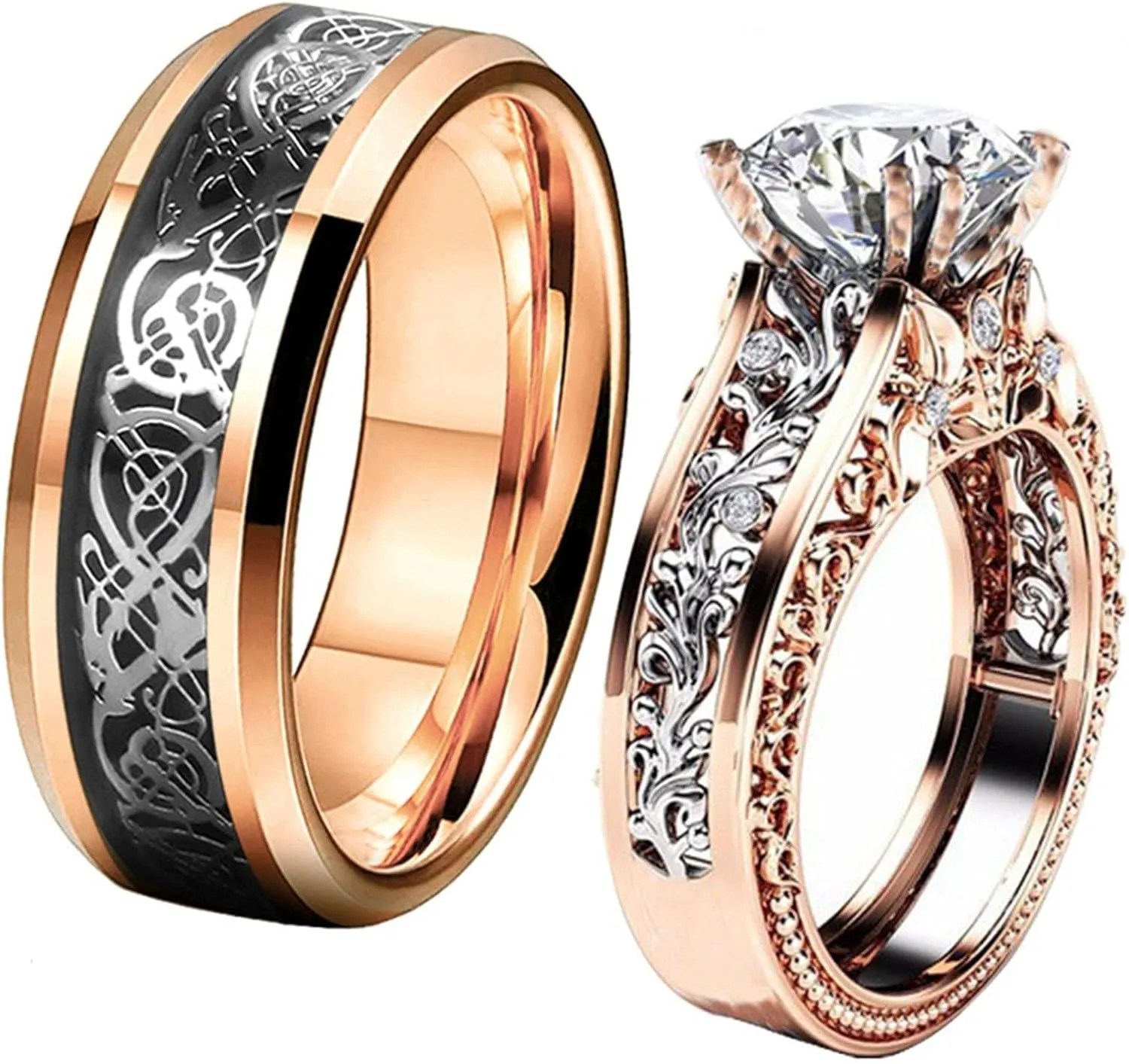 Couples Ring Set Copper Ring for Men & WomenRomantic artificial Diamond Inlaid Promise Ring Size 5-12 Wedding Band Black and Blue Red Wedding Rings Wedding Promise Engagement Anniversary Ring