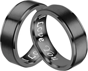 Couples Rings Black Ring I Love You Matte Finshed, Stainless Steel Couple Rings