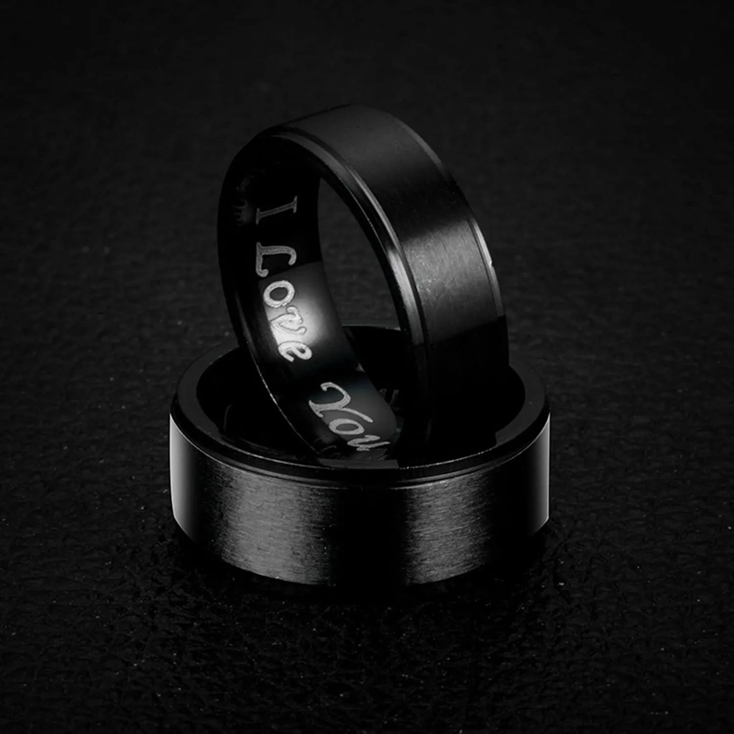 Couples Rings Black Ring I Love You Matte Finshed, Stainless Steel Couple Rings