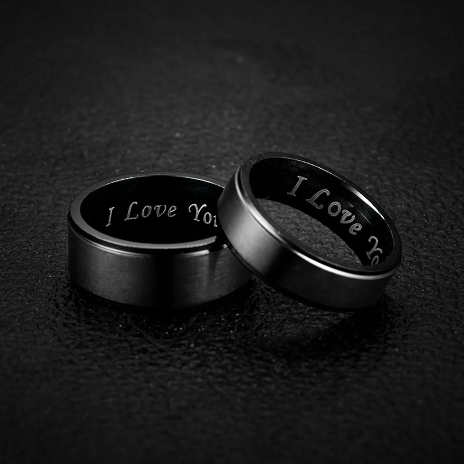Couples Rings Black Ring I Love You Matte Finshed, Stainless Steel Couple Rings