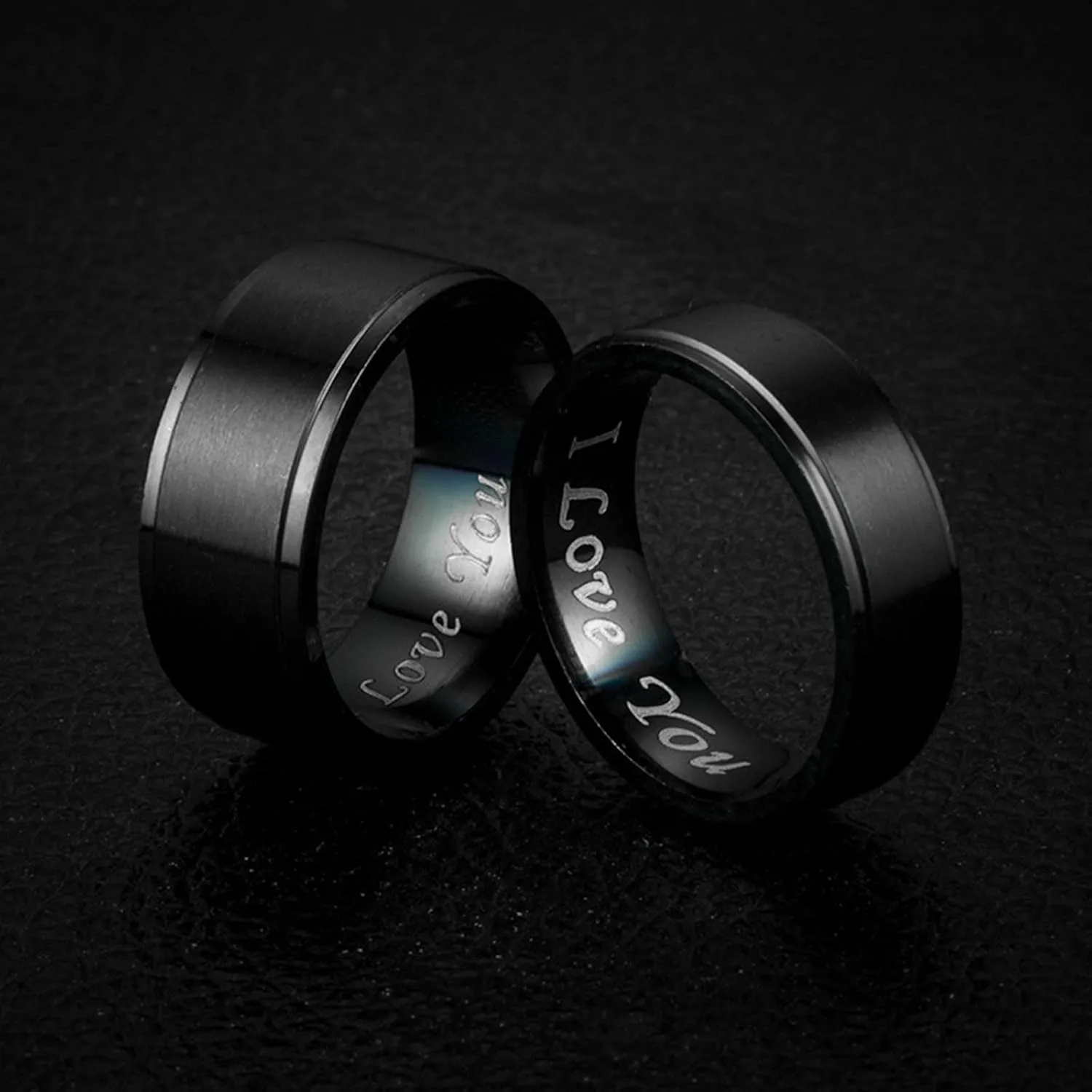 Couples Rings Black Ring I Love You Matte Finshed, Stainless Steel Couple Rings