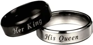 Couples Rings for Him and Her, Couple Rings Set Promise Rings Stainless Steel Engraved Her King and His Queen Silver Black Rings for Men Women 2 Pcs Size 6-12