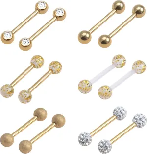 CrazyPiercing 12Pcs Stainless Steel Tongue Ring Barbell Retainer Body Piercing Jewelry 14G