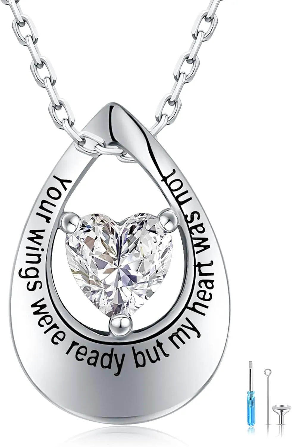 Cremation Jewelry Urn Necklace for Ashes - Sterling Silver Teardrop Heart Cubic Zirconia Infinity Pendant Keepsake Necklaces, Memorial Cremation Jewelry Gift for Woman