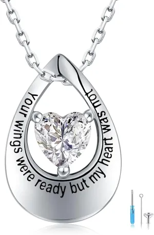 Cremation Jewelry Urn Necklace for Ashes - Sterling Silver Teardrop Heart Cubic Zirconia Infinity Pendant Keepsake Necklaces, Memorial Cremation Jewelry Gift for Woman