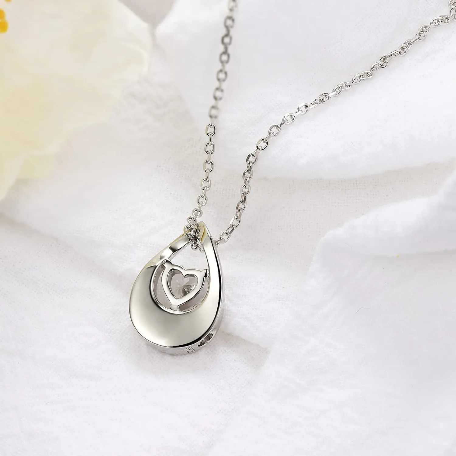 Cremation Jewelry Urn Necklace for Ashes - Sterling Silver Teardrop Heart Cubic Zirconia Infinity Pendant Keepsake Necklaces, Memorial Cremation Jewelry Gift for Woman