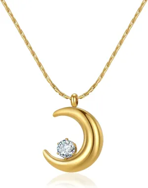 Crescent Moon Necklace for Women Natural Crystal Necklace 14 K Gold Plated Healing Crystal Stone Necklaces Gemstone Quartz Jewelry with Jewelry Box