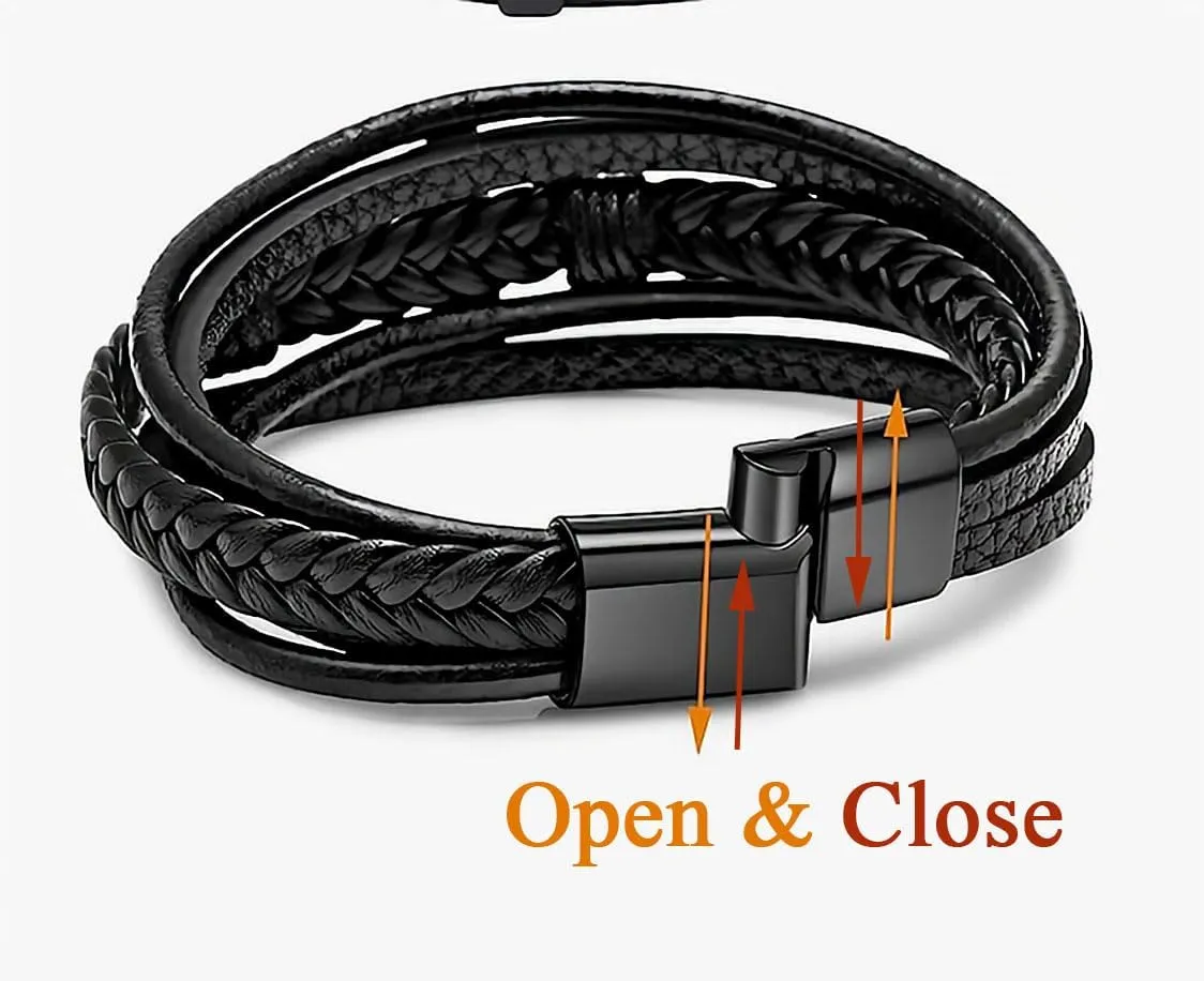 Cross Bracelet for Men Father Dad Husband Son Brother Boyfriend Father's Day Birthday Graduation Anniversary Christmas Christian Religious Jesus Easter Catholic Black Leather Bracelet Gift for Man