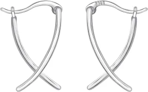 Cross Curved Earrings Minimalist X Shaped Silver Hoop Earrings for Women Geometric Earrings Handmade Earrings Hypoallergenic Earrings