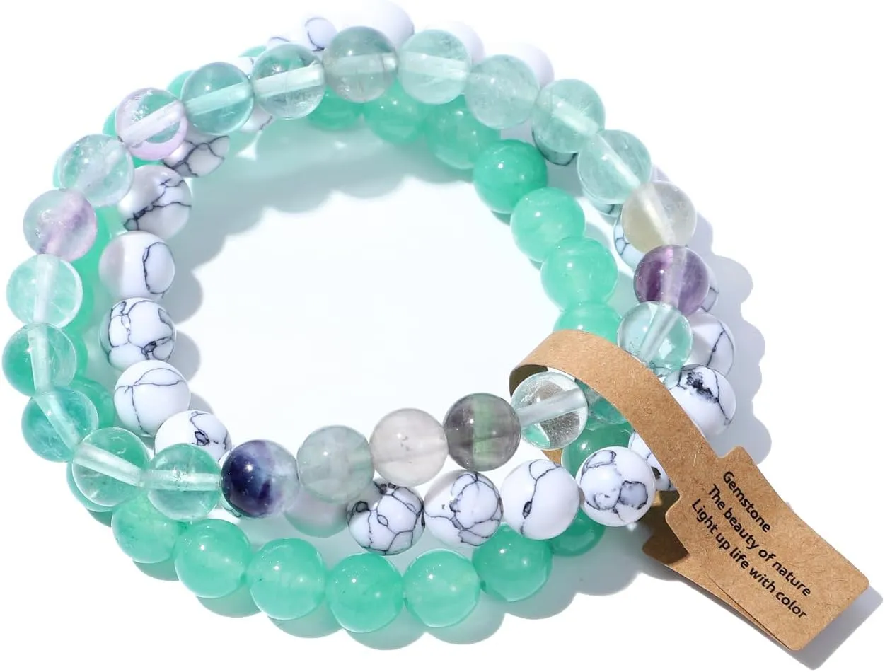 Crystal Beaded Bracelets for Women Healing 3 PCS Set 8mm Natural Stone Stretch Bracelet Friendship Trendy Jewelry Gifts