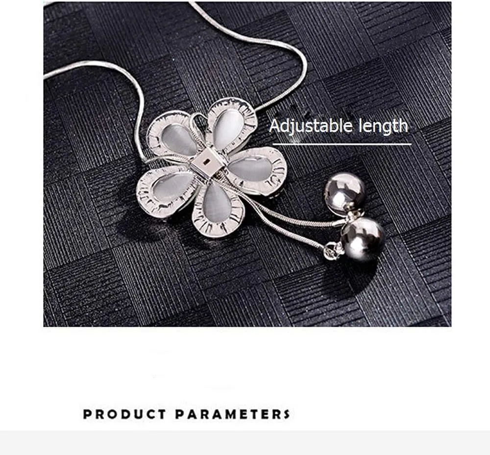 Crystal Flower Pendant Necklace Pretty Pearl Adjustable Long Sweater Necklace Fashion Jewelry for Women