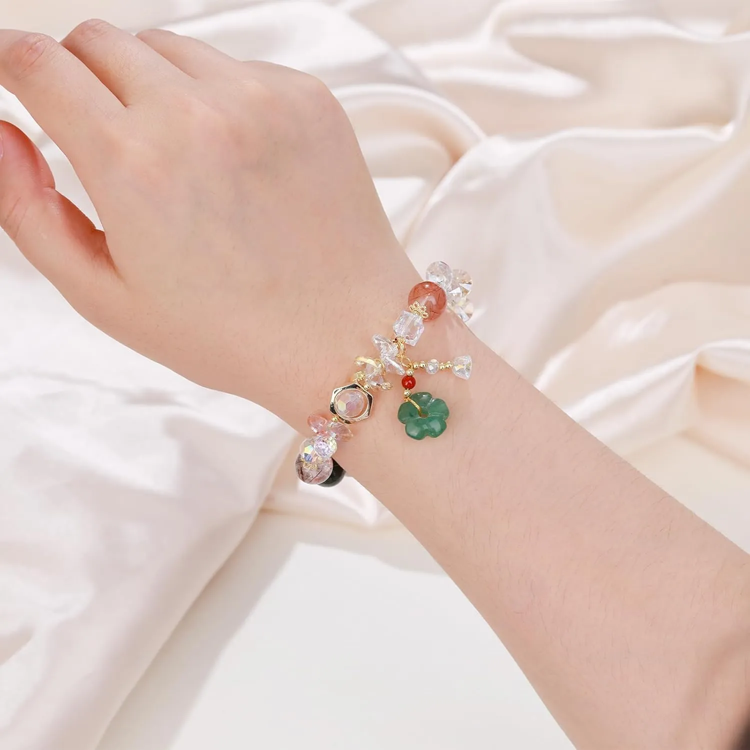 Crystals Gold Plated Beaded Friendship Bracelets Agate Jewelry Bracelet for Women Charm Bracelet