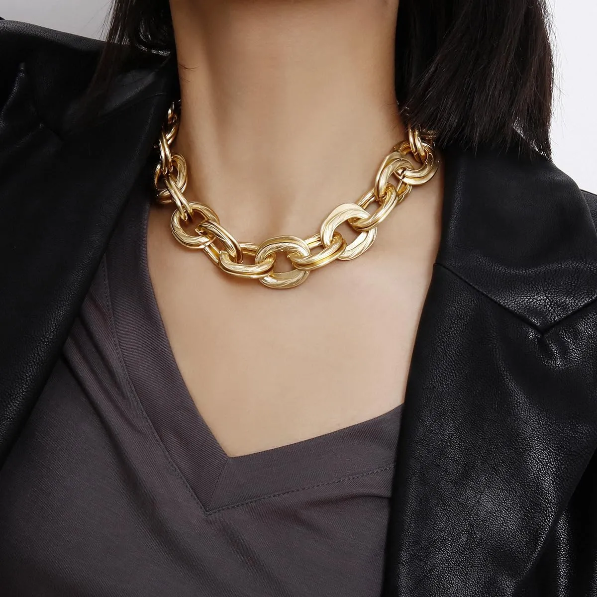 CSIYANJRY99 Chunky Gold Necklaces for Women,Multilayer Punk 80s Hip Hop Necklace,Layered Cuban Link Chain Statement Necklace 90s Freaknik Outfit Accessories for Women