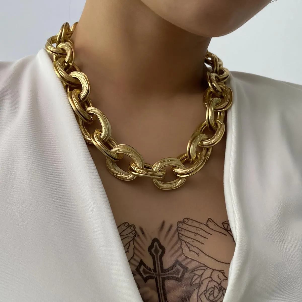 CSIYANJRY99 Chunky Gold Necklaces for Women,Multilayer Punk 80s Hip Hop Necklace,Layered Cuban Link Chain Statement Necklace 90s Freaknik Outfit Accessories for Women