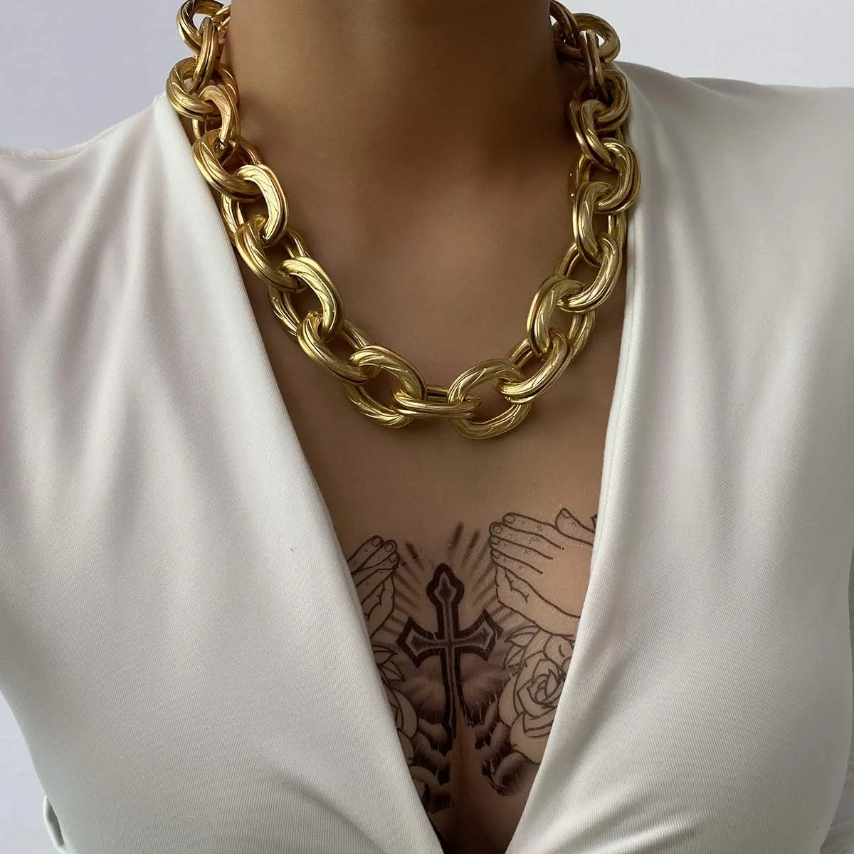 CSIYANJRY99 Chunky Gold Necklaces for Women,Multilayer Punk 80s Hip Hop Necklace,Layered Cuban Link Chain Statement Necklace 90s Freaknik Outfit Accessories for Women