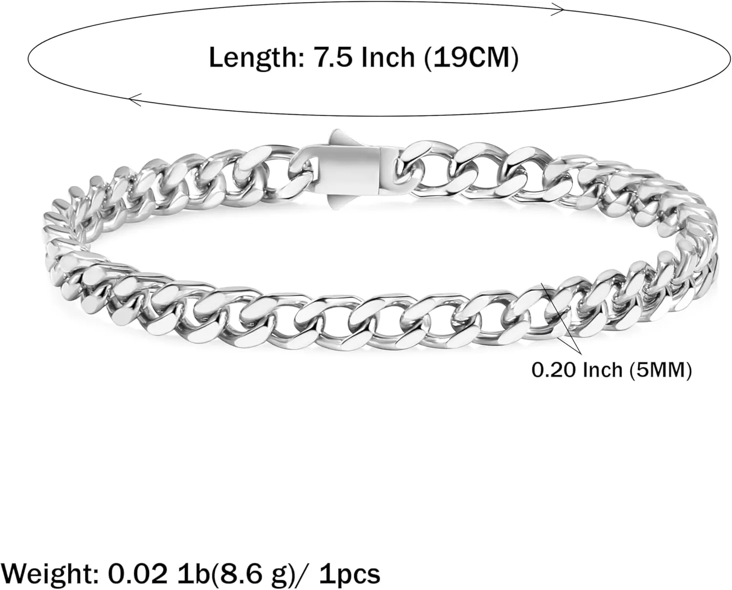 Cuban Link Bracelet for Men Waterproof 316L Stainless Steel Bracelet Width 5mm/7mm/9mm/12mm, 7.5"/8.3"/9" Length, Miami Cuban Bracelet for Men Hip Hop Jewelry Men Gift