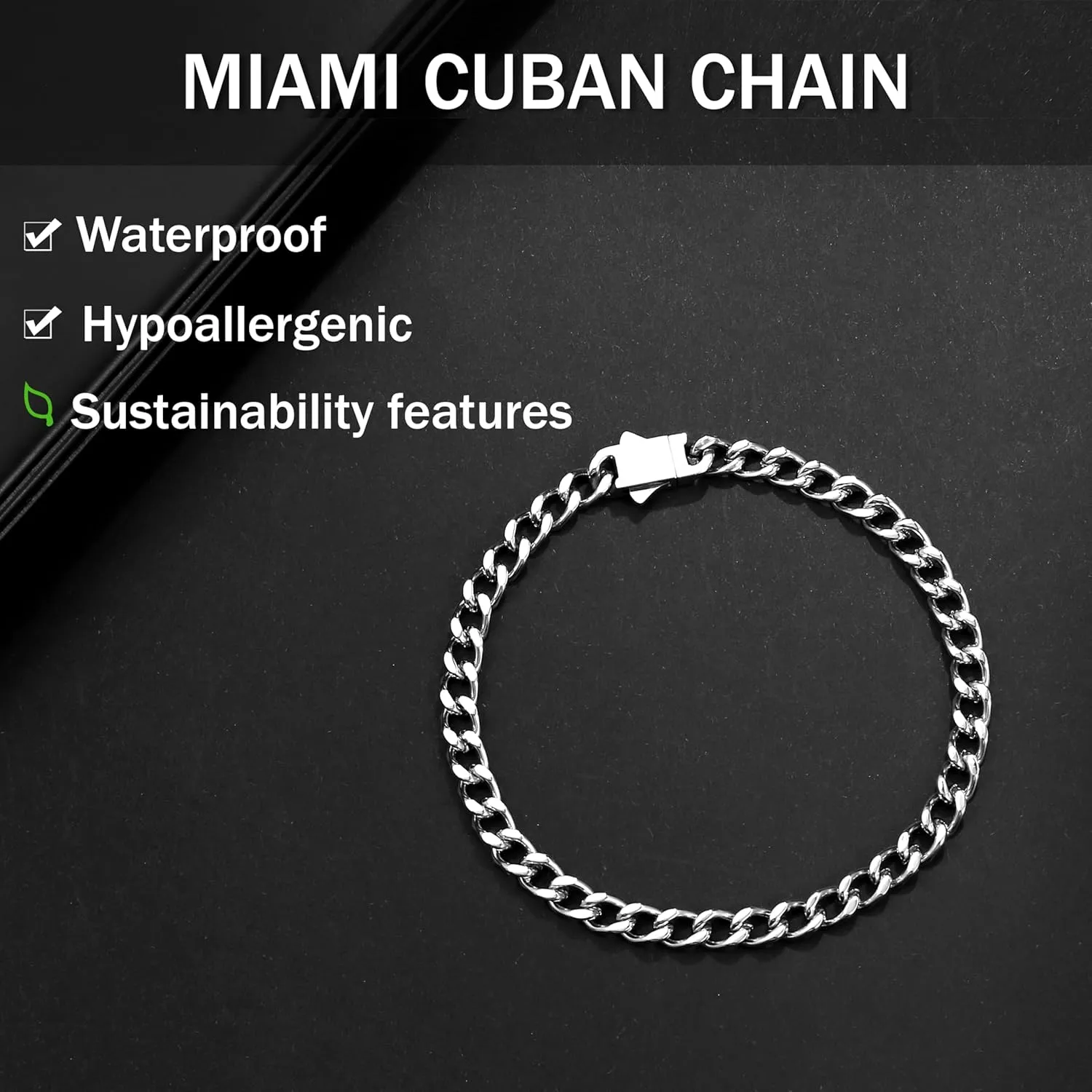 Cuban Link Bracelet for Men Waterproof 316L Stainless Steel Bracelet Width 5mm/7mm/9mm/12mm, 7.5"/8.3"/9" Length, Miami Cuban Bracelet for Men Hip Hop Jewelry Men Gift