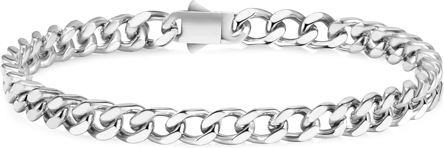 Cuban Link Bracelet for Men Waterproof 316L Stainless Steel Bracelet Width 5mm/7mm/9mm/12mm, 7.5"/8.3"/9" Length, Miami Cuban Bracelet for Men Hip Hop Jewelry Men Gift