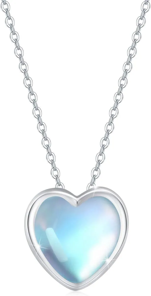 CUOKA MIRACLE Moonstone Necklace Heart Necklaces 925 Sterling Silver Heart Pendant Hypoallergenic Heart Moonstone Necklace Jewelry Gift for Women Christmas Day Gifts